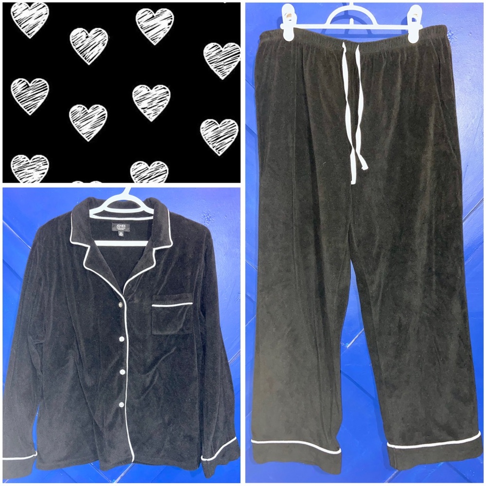 Jones New York Matching Pyjama Set Black Contrast Trim Medium